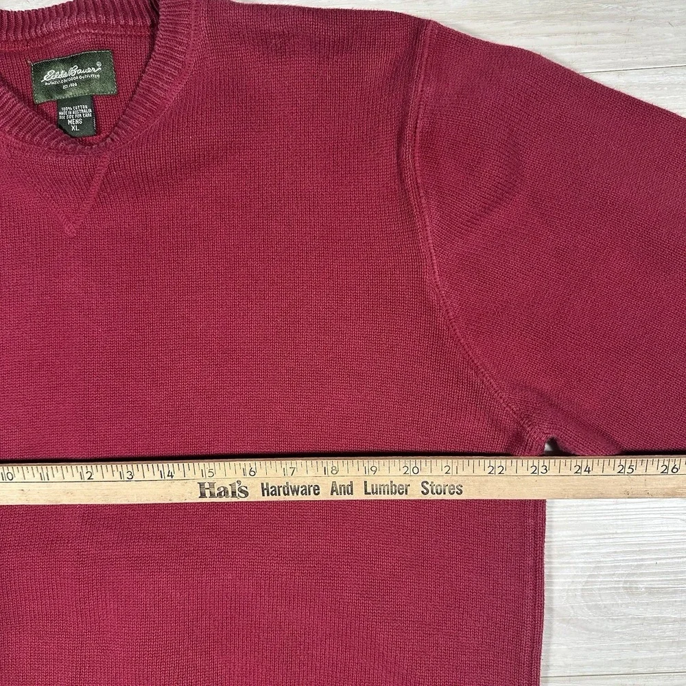 Vintage Eddie Bauer Sweater Mens XL Burgundy Red Cotton Knit Crewneck Pullover - Picture 6 of 7